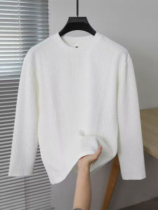 Advanced Texture Mens Long Sleeve T-Shirt Floral Embroidery Soft Comfortable Breathable Base Layer Shirt Trendy Casual Wear