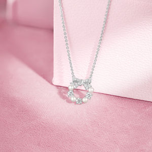 ZHOU LIU FU 周六福 S925 Sterling Silver Necklace Bow Earrings Natural Freshwater Pearl Necklace Pendant Minimalist Elegant Jewelry for Women Girls J0614977 X0912963