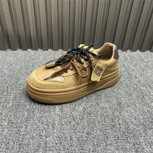 Womens Retro Lace-Up Thick Bottom Board Shoes Spring Autumn New Style Genuine Leather Dequn Fashion Casual Trending Single Shoes