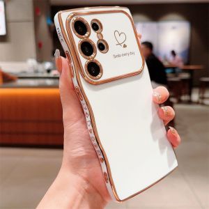 szhaiyu | Plating Soft Wave Case For Samsung Galaxy S22 S23 S24 S25 S26 Ultra Plus A55 Silicone Soft Protective Cover Cute for Women Girl