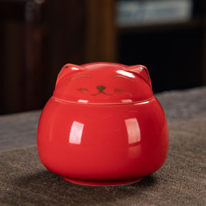 Sealed Ceramic Tea Canister Cat Design Storage Jar for Tea Dry Fruits Candy Chinese Style Kitchen Dining Utensils Handmade