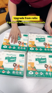 【4 Packs】RoyoPanda Dual Layer Thickened Hanging Kitchen Tissue 195 * 230mm 1600 Sheets Kitchen Wet Dry Use Hanging Kitchen Paper