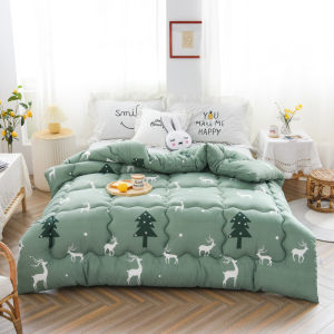 Dansunreve Thick Winter Quilt Soft Warm Christmas Reindeer/Plaid Printed Comforter Washable Blanket Quilt Single/Queen/King