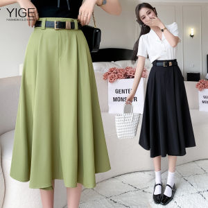 Chân váy chữ A xòe cỡ lớn đi lại tối giản cho nữ 2023 Váy bán thân Nữ Màu Trơn chiều dài trung bình eo cao mới