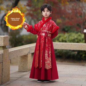 Elegant Boys Hanfu Winter New Style Fleece Lined Thickened Year-End Tang Costume Fashionable Martial Arts Boy New Year Visit Ancient Costume