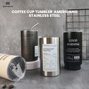 ROOMAH Tumbler Stainless Steel Coffee Tea 600ml Aesthetic / Ice Americano Botol Minum Kopi Teh Gelas Cup Estetik Simple Elegant Cangkir FREE Sedotan Bottles Kitchenware Hot Water