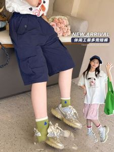 Girls Workwear Shorts 2024 Summer New Medium to Large Children Loose Five Parts Thin Pants Versatile Childrens Light Pants