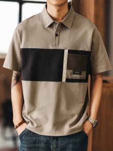 Relaxed Fit Patchwork Color Block Mens Short Sleeve Polo Shirt