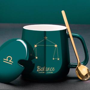 ZHENTAIYUAN | Insulated Ceramic Coffee Mug with Lid and Spoon