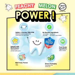 ZP Zennlab & Pharmasen Multivitamin Kids Toothgel 60g Melon Peach Toothpaste Food Grade Ubat Gigi