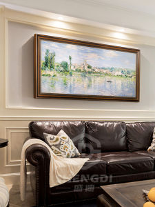 Monet Hand-Painted Oil Landscape Decorative Artwork Large Size Living Room Sofa Background Wall Hanging Painting American Retro Style
