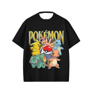Bandai | 2026 Anime Pok É Mon Fashion T-shirt Short Sleeved Pikachu Street Wear Casual Cute Cool T-shirt Mens and Womens Plus Size