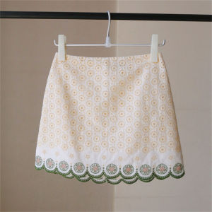 New York Jaso*W Premium Set Water Soluble Lace Loose Shirt Half Skirt Short Skirt French Style Embroidered Hollow out Cotton Blend Polo Collar Regular Sleeve