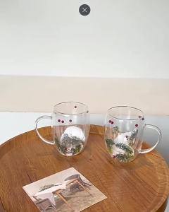 200/350ML Double Wall Glass Cup Transparent Christmas Theme Snow Coffee Cup Heat Resistant Juice Milk Glass Water Cup Xmas Gift