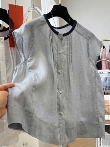 Shalldoer | Elegant Grey Thin Breathable Sleeveless Shirt Womens Loose Slimming Summer Top Fashionable Contrast Color Vest French Style