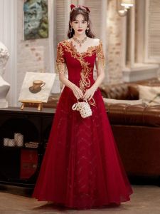 Cô dâu nâng cốc chúc mừng mùa hè mới váy đỏ rượu vang váy cưới Trung Quốc váy cưới cô gái ngắn váy cưới váy cưới