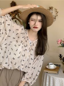 chaqi | Polka Dot Summer Shirt Womens Loose Long Sleeve Transparent Sun Protection Bubble Cardigan Top Vintage Hong Kong Style Chiffon