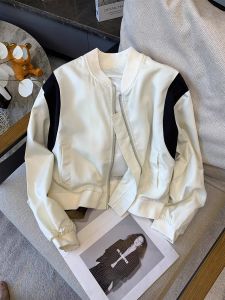 Retro Hong Kong Style Short Baseball Jacket Womens Fashion Design Spring 2025 Trendy Outerwear Compact Size Zipper Closure