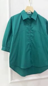 NANDO ATASAN KEMEJA WANITA LENGAN PENDEK BAHAN KATUN PREMIUM WARNA SOFT PINK BIRU MINT HIJAU MANIS WANITA KOREA DEPAN PENDEK BELAKANG PANJANG