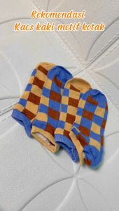 DRKS125 Kaos Kaki Pendek Wanita Motif Corak Catur