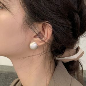 ANENJERY Frosted Gold-plated Brushed Spherical Hoop Earrings for Women Retro Unique Creative Versatile Accessories brincos