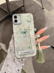 Elegant Bamboo Feather iPhone 11 Case Womens New Style Anti-Fall Simple Love Apple Eleven Sparkling Powder Lace Hard Shell Anti-Slip Case
