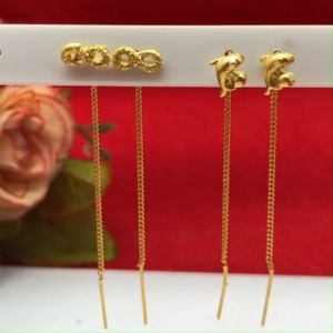 ต่างหูทองแบบเสียบห้อยระย้า ความยาว 4 cm ชุบทอง ใส่ออกงานได้ ใส่อาบน้ำได้ ใส่ได้ทุกโอกาส รูปถ่ายจากสินค้าจริง