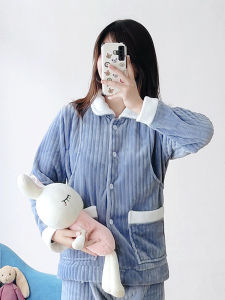 Autumn and Winter Thickening Confinement Clothing Flannel Postpartum Warm Nursing Long Sleeve Cardigan Maternal Feeding Pajamas Tops