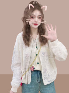 เสื้อแจ็คเก็ตสั้นผู้หญิงฤดูร้อนปี 2025 ผ้าไหมพิมพ์ลายดอกไม้ป้องกันแสงแดด ทรงหลวม แขนยาว ปกโปโล ซิป สีพื้น