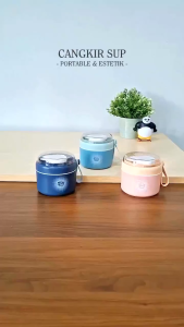 YESALL Cangkir Sup Bekal Portable 550ml - Food Grade PP Microwave Safe Anti Tumpah Bonus Sendok + Wadah Saus dengan Tempat Penyimpanan