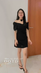 8806 BLACK Gaun wanita kasual lengan pendek hitam gaun prom pesta mini retro elegan gaya Korea dress musim panas pantai seksi plus ukuran