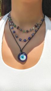 KunJoe Bohemia Turkish Lucky Eye Pendant Necklace for Women Natural Stone Beaded Choker Jewelry On The Neck Collar Girls Y2K New