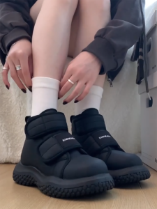 Thick Bottom Warm Black Snow Boots Womens New 2023 Winter Magic Tape Fleece Lined Thick Cotton Shoes Casual Style round Toe