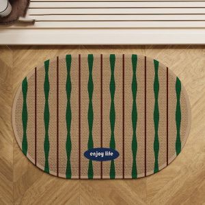 VIKAMA Simple Retro Oval Bathroom Mat Water Absorbent Non Slip Quick Dry Cushioned Shower Rug for Home Decor
