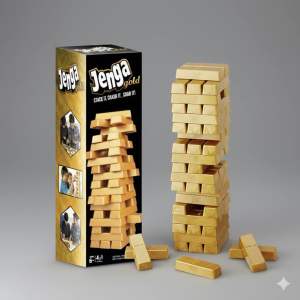 Classic Jenga Gold Game - Great fun for Family and Friends
