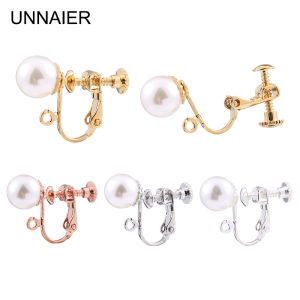 UNNAIER Spiral Ear Clip for Women Pearl Clip-on DIY Material Package with Earring Converter Alloy Silver Gold Plated
