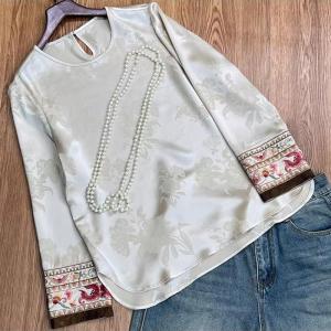 Lieoyuarn | Traditional Chinese Style Silk Blouse for Women Long Sleeve Loose Embroidered