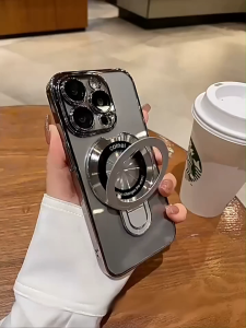 Desert Titanium Flip Bracket Phone Case for IPhone 16 Pro Max 12 13 14 15 Pro Max Plus Hard Casing Transparent Cover