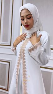 Baju Gamis Putih Wanita Muslimah Kekinian Terbaru Dress Abaya Warna Putih Turkey Mewah Elegan