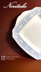 NORITAKE 100%New - Lacewood Gold - 01 Dĩa Vuông Size Đại Lam Anh Kim Diệp Vân Nổi Viền Vàng