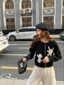 NIHAOKANONG | Áo Cardigan Knit Chữ Nhật Thỏ Dệt Lỏng