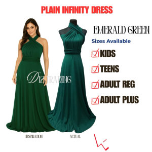 D12 Trading / Plain Infinity Dress EMERALD GREEN with tube attached ( kids teens adult plus) for Wedding Bridesmaid and Special Occasion