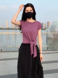 Trendy High-end Korean Style Short Sleeve Silk Blouse and Skirt Set