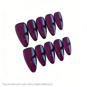 10pcs Handmade Purple Cat eye Press on Nails Almond Long Full Cover Wearable Reusable Luxury False Nails 2026