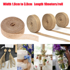 Natural Vintage Jute Burlap Hessian Ribbon DIY Weddings Christmas Party Decor Craft Lace Ribbon 10M Each Roll