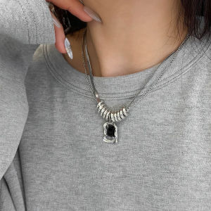 Double Layer Titanium Steel Geometric Pendant Necklace Womens Fashion Jewelry Color Retention Hip Hop Sweet Cool Girl Design
