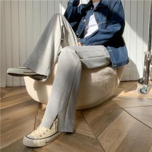 Quần Ống Rộng Cạp Cao Màu Xám 2025 Dành Cho Nữ Dáng Rộng Đa Năng Dài Đến Sàn Quần Ống Đứng Có Khóa Kéo Không Thương Hiệu