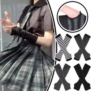 Black Punk Long Fingerless Gloves Cuff for Women Men Outdoor Hip-hop Glove Elbow Mittens Cool Stretch Arm Warmer Mitten