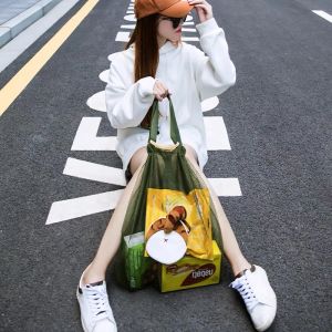 yemi-Q กระเป๋าช้อปปิ้งผ้าก๊อซพับได้ความจุขนาดใหญ่ กระเป๋าเก็บหางแมว พกพาสะดวก สามารถหิ้วและสะพายได้ แฟชั่น พร้อมส่ง