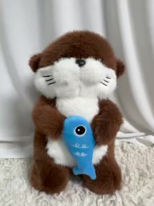 Kawaii Otter Plush Toy Soft Holding Fish Otter Doll Pillow Creative Otter Stuffed Animal Toy For Kids Birthday Christmas Gifts